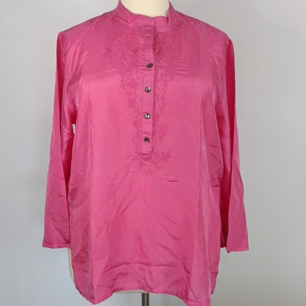 Chico's pink silk embroidered blouse